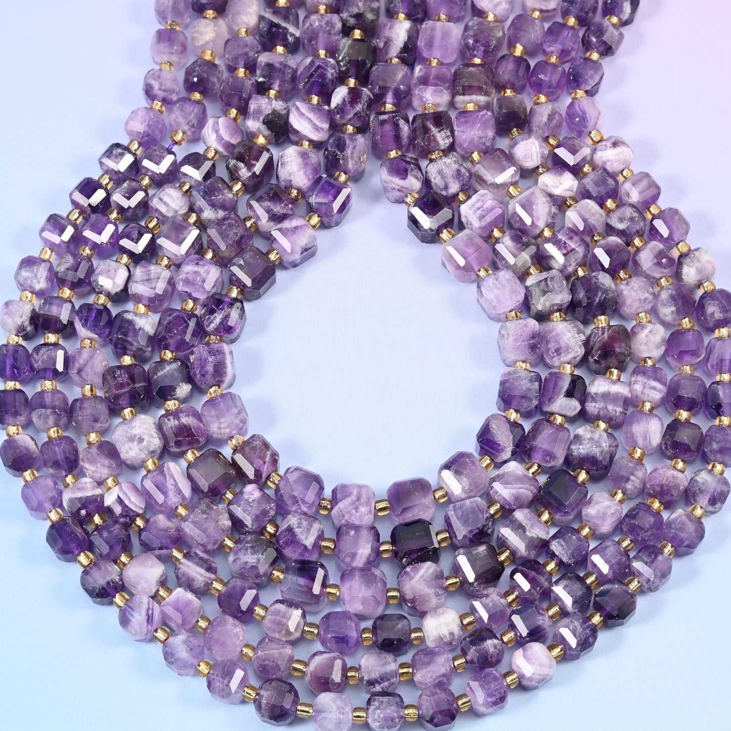 Chevron Amethyst Faceted Cube Beads: Size 6mm 8mm, Jewelry Making, 15 inch Strand
