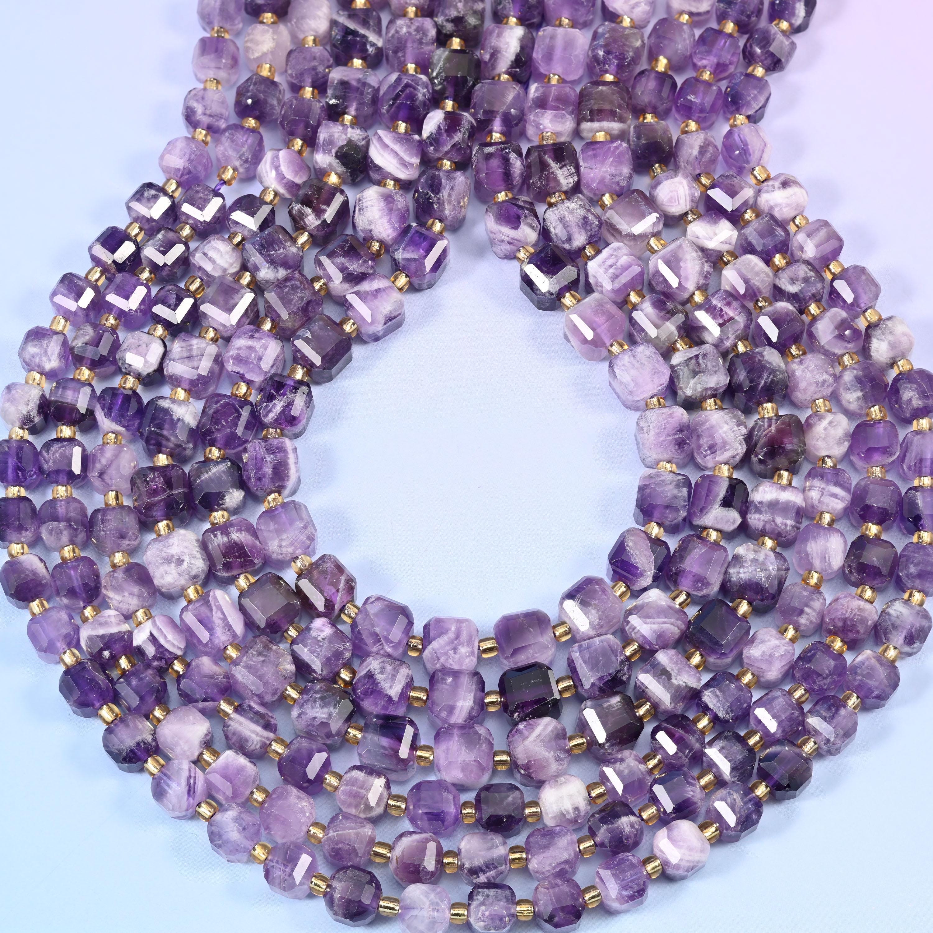 Chevron Amethyst Faceted Cube Beads: Size 6mm 8mm, Jewelry Making, 15 inch Strand