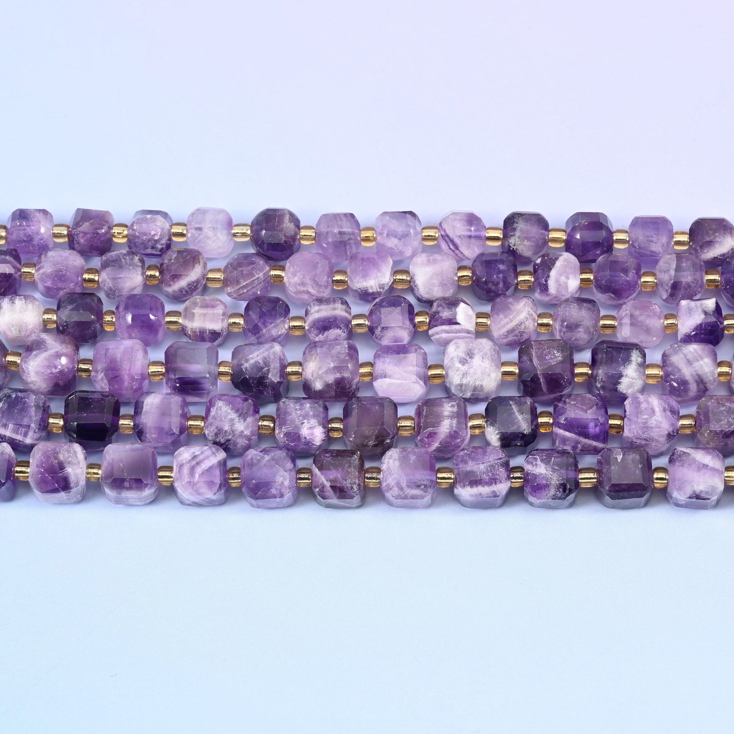 Chevron Amethyst Faceted Cube Beads: Size 6mm 8mm, Jewelry Making, 15 inch Strand