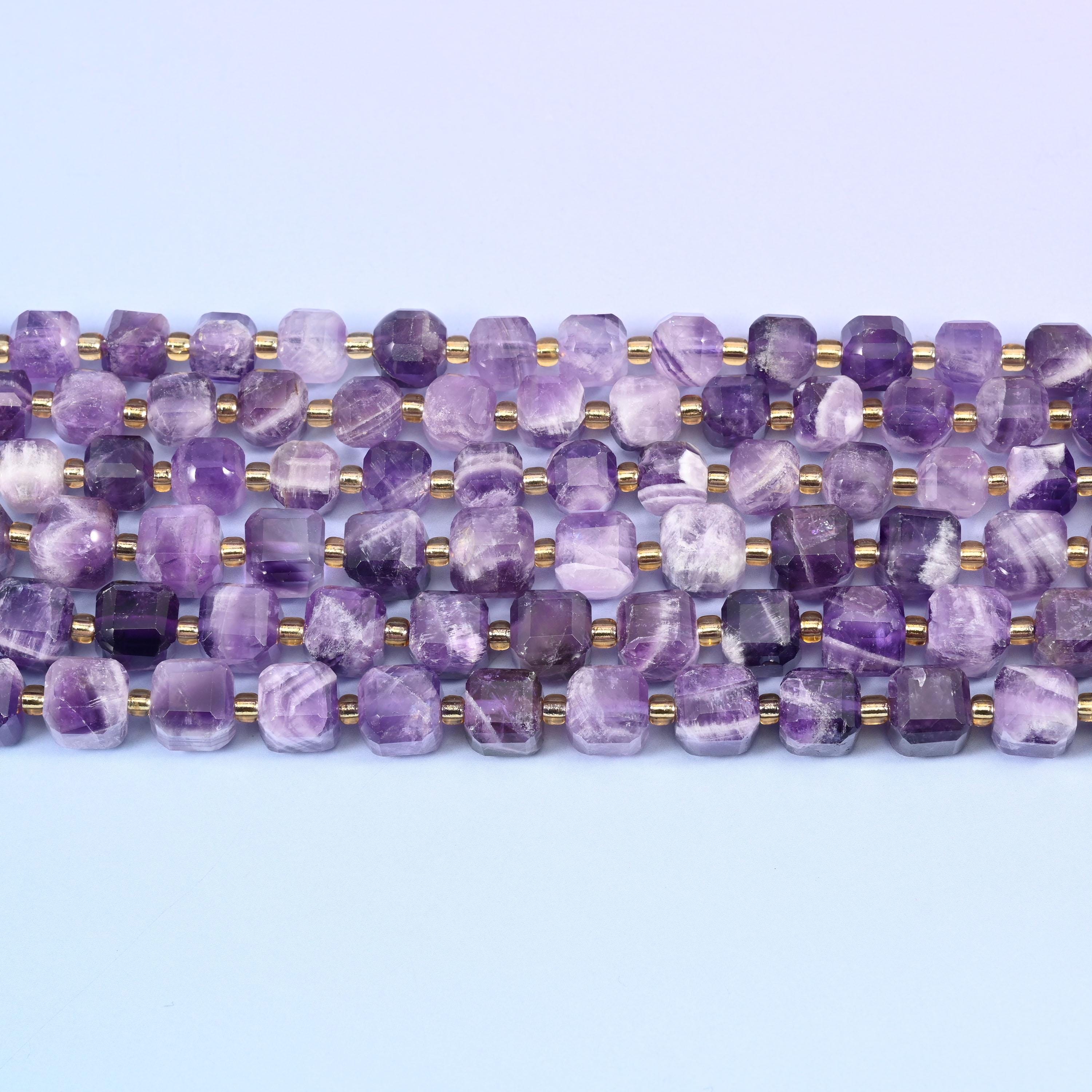 Chevron Amethyst Faceted Cube Beads: Size 6mm 8mm, Jewelry Making, 15 inch Strand