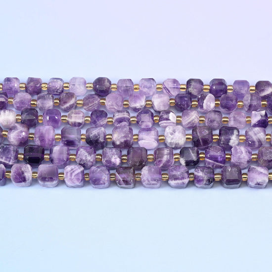 Chevron Amethyst Faceted Cube Beads: Size 6mm 8mm, Jewelry Making, 15 inch Strand
