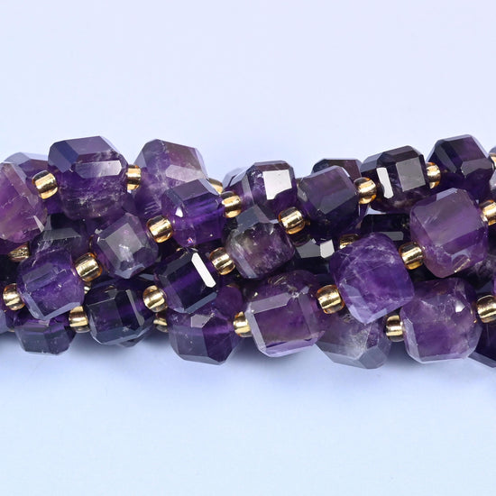 Dark Amethyst Faceted Cube Beads: Size 6mm 8mm, Jewelry Making, 15 inch Strand