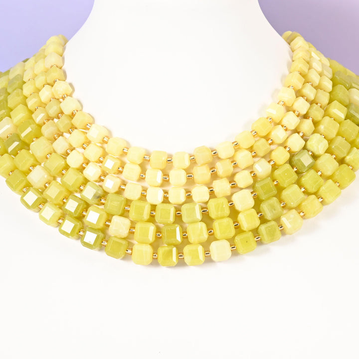 Lemon Jade Faceted Cube Beads: Size 6mm 8mm, Jewelry Making, 15 inch Strand