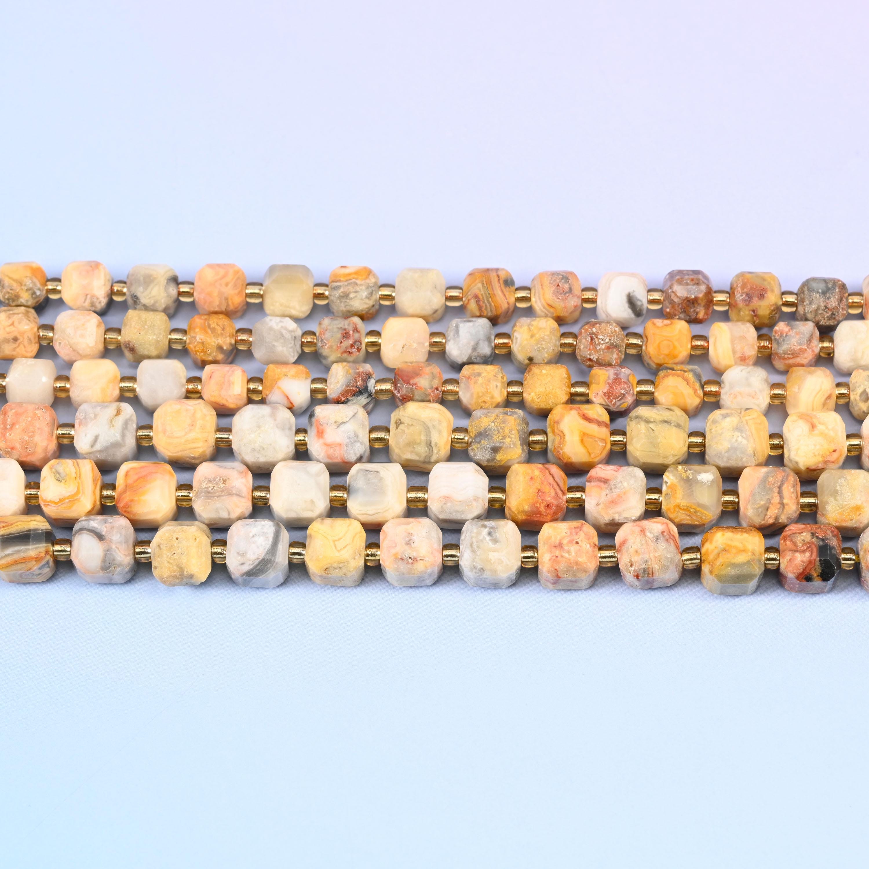 Crazy Agate Faceted Cube Beads: Size 6mm 8mm, Jewelry Making, 15 inch Strand