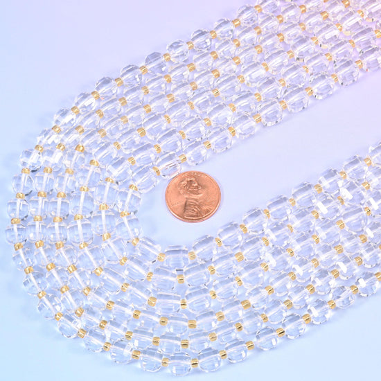 Clear Quartz Faceted Cube Beads: Size 6mm 8mm, Jewelry Making, 15 inch Strand