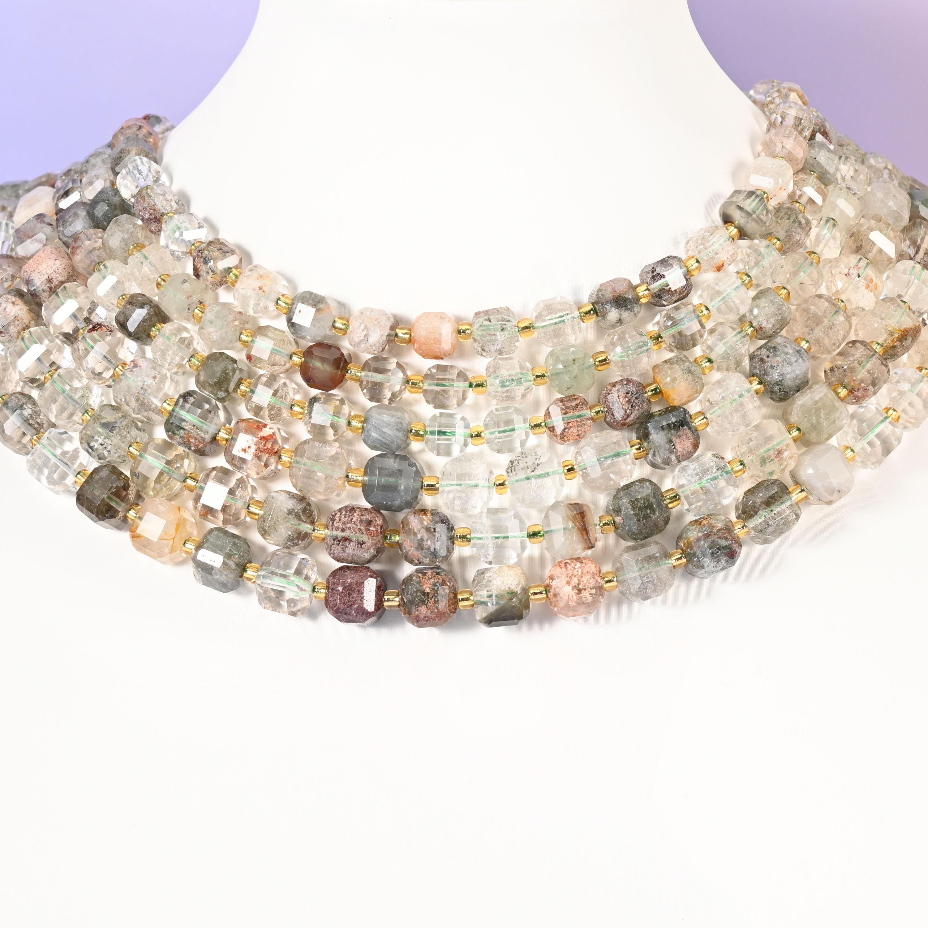 Green Phantom Quartz Faceted Cube Beads: Size 6mm 8mm, Jewelry Making, 15 inch Strand