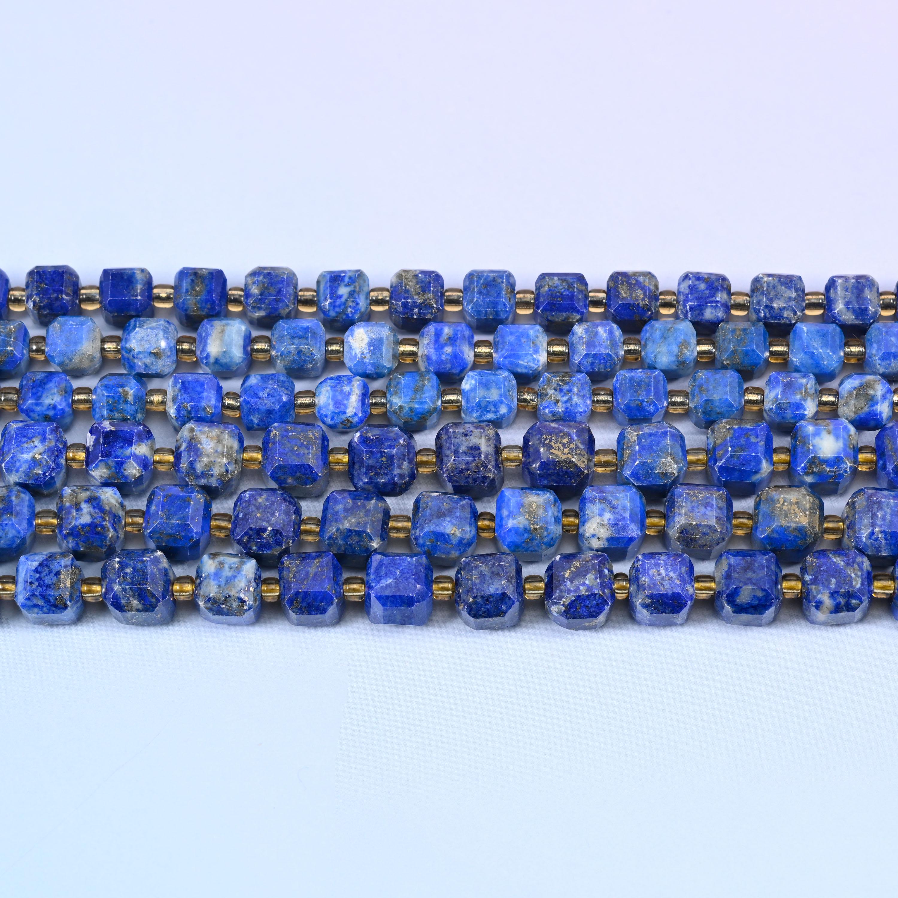 Lapis Lazuli Faceted Cube Beads: Size 6mm 8mm, Jewelry Making, 15 inch Strand