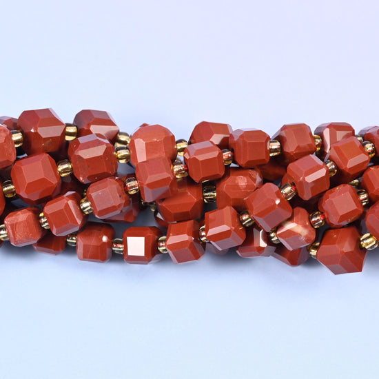 Red Jasper Faceted Cube Beads: Size 6mm 8mm, Jewelry Making, 15 inch Strand