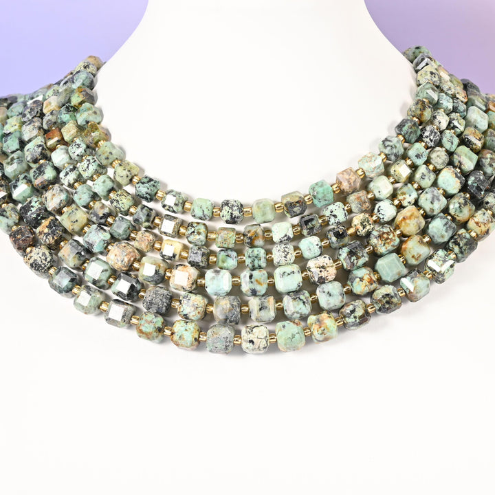 African Howlite Faceted Cube Beads: Size 6mm 8mm, Jewelry Making, 15 inch Strand