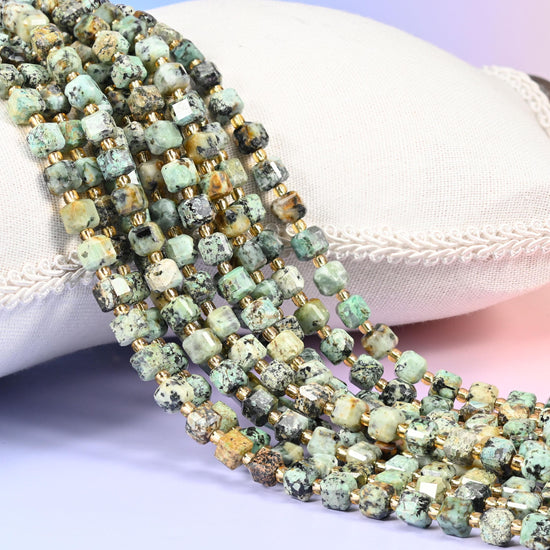 African Howlite Faceted Cube Beads: Size 6mm 8mm, Jewelry Making, 15 inch Strand