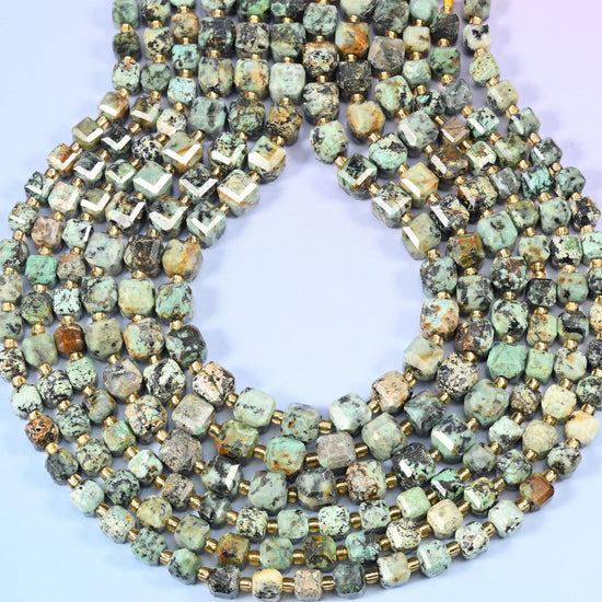 African Howlite Faceted Cube Beads: Size 6mm 8mm, Jewelry Making, 15 inch Strand