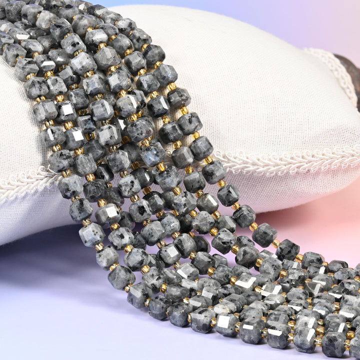 Black Labradorite Faceted Cube Beads: Size 6mm 8mm, Jewelry Making, 15 inch Strand