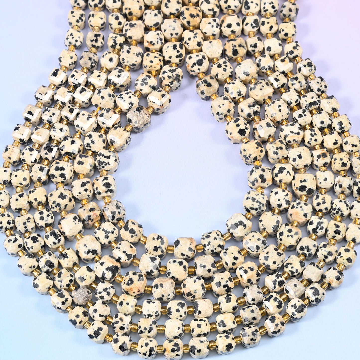 Dalmatian Jasper Faceted Cube Beads: Size 6mm 8mm, Jewelry Making, 15 inch Strand