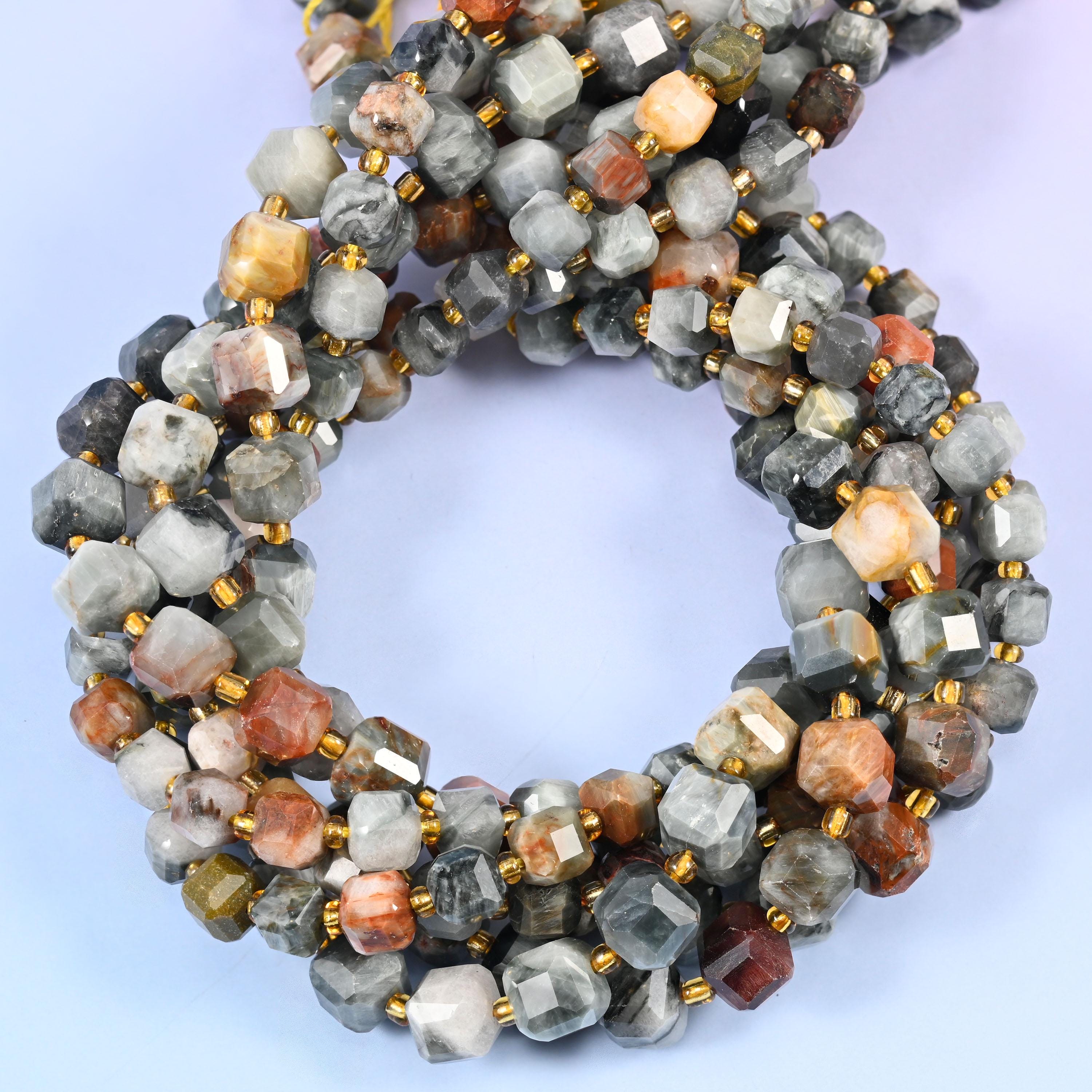 Eagle Eye Jasper Faceted Cube Beads: Size 6mm 8mm, Jewelry Making, 15 inch Strand