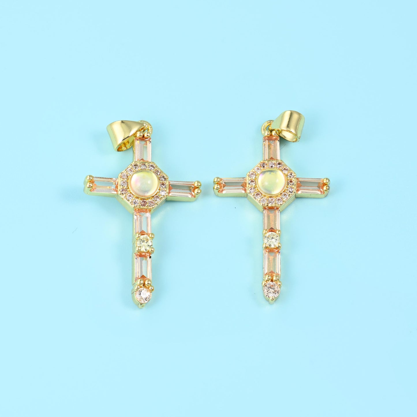 18K Gold Filled Cross Zircon Pendants for DIY Jewelry Making Supply