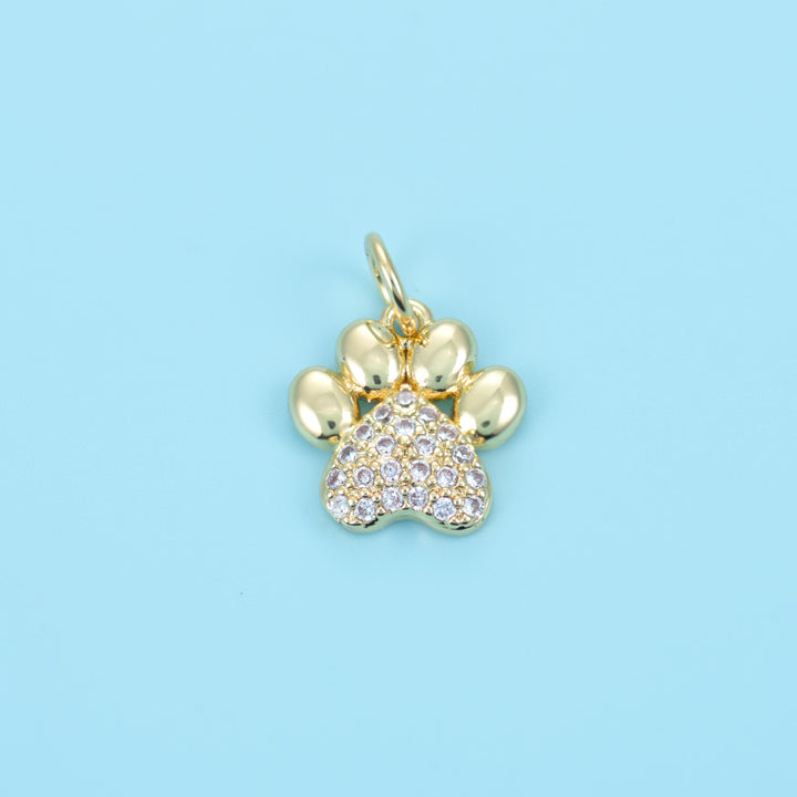 18K Gold Filled Zircon Dog Paw Charms for DIY Jewelry Making Supply