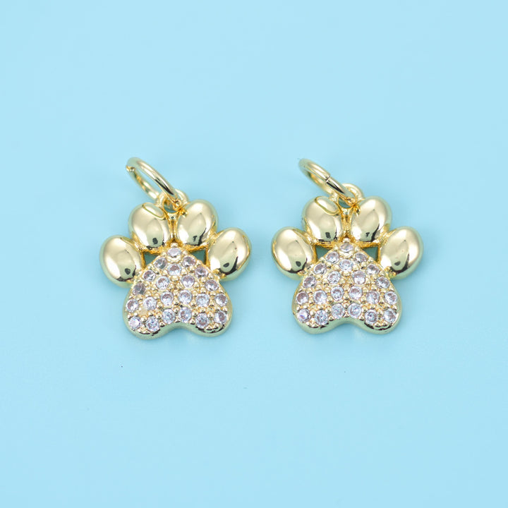 18K Gold Filled Zircon Dog Paw Charms for DIY Jewelry Making Supply