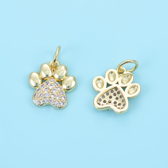 18K Gold Filled Zircon Dog Paw Charms for DIY Jewelry Making Supply
