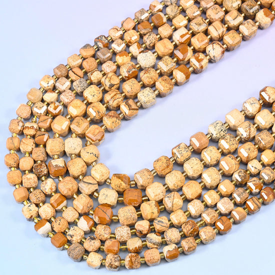 Picture Jasper Faceted Cube Beads: Size 6mm 8mm, Jewelry Making, 15 inch Strand