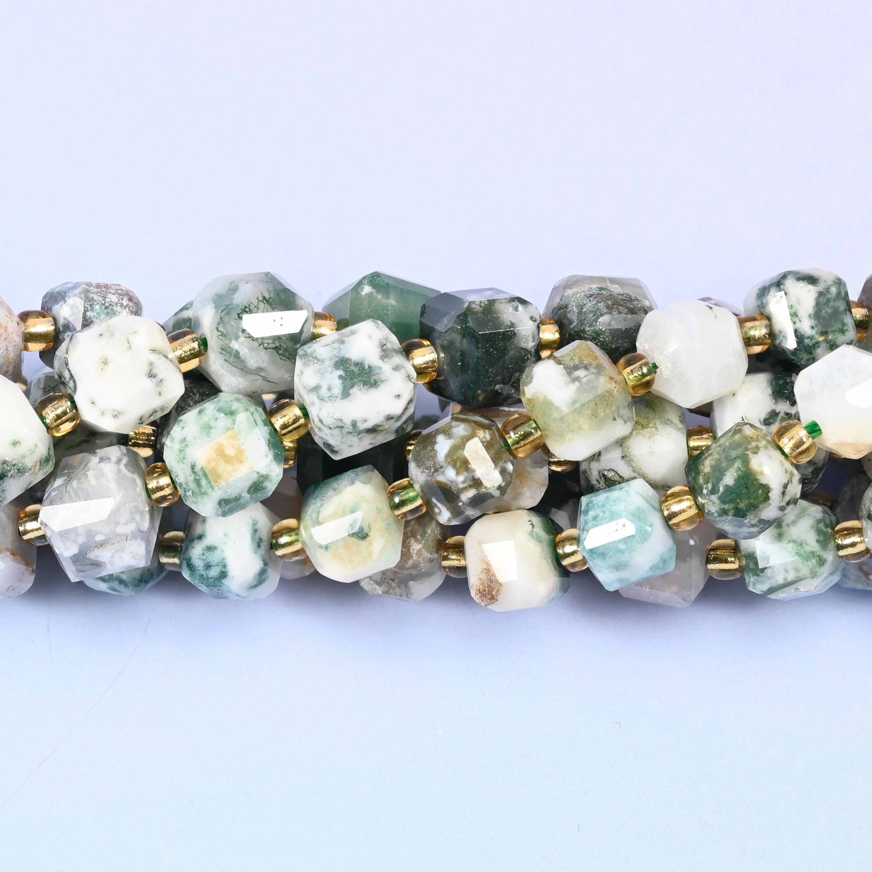 Tree Agate Faceted Cube Beads: Size 6mm 8mm, Jewelry Making, 15 inch Strand
