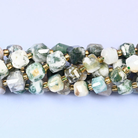 Tree Agate Faceted Cube Beads: Size 6mm 8mm, Jewelry Making, 15 inch Strand
