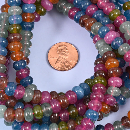 Multi-Color Dyed Jade Smooth Rondelle Beads Jewelry Making Size 5x8mm 15 inch Strand