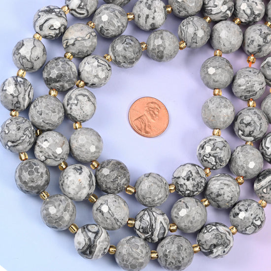 Map Jasper Faceted Round Beads Size 16mm Jewelry Making 15 Inch Strand