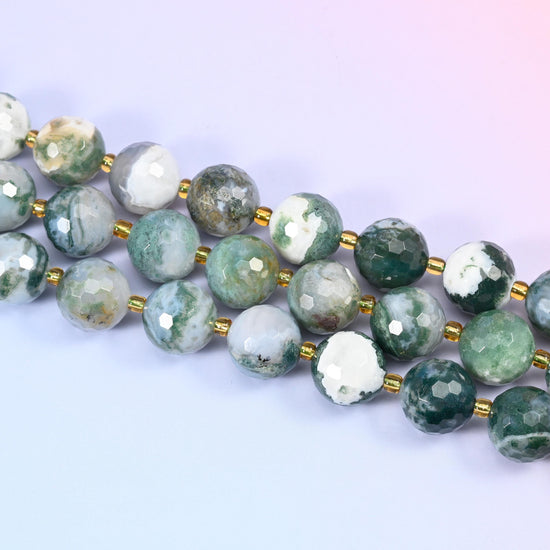 Moss Agate Faceted Round Beads Size 16mm Jewelry Making 15 Inch Strand