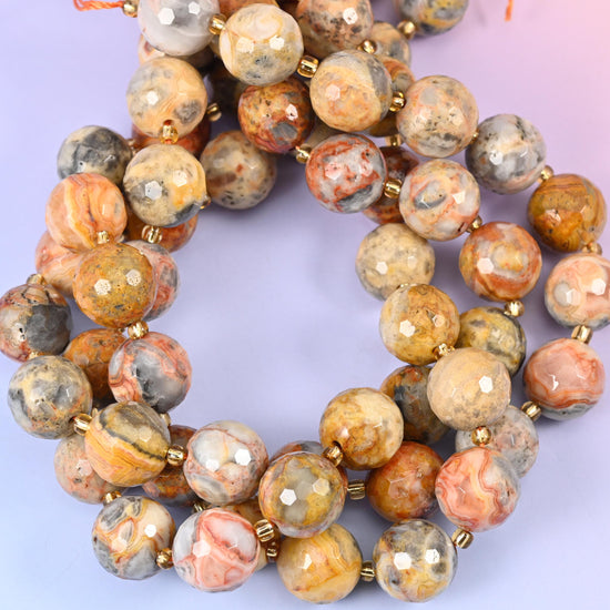 Crazy Agate Faceted Round Beads Size 16mm Jewelry Making 15 Inch Strand