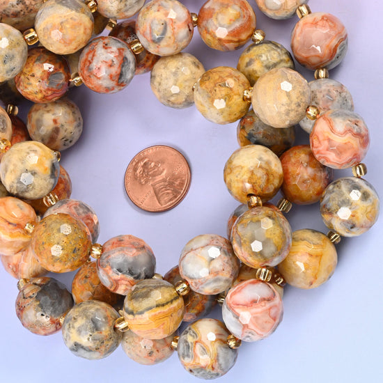 Crazy Agate Faceted Round Beads Size 16mm Jewelry Making 15 Inch Strand