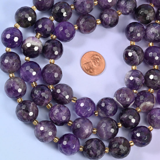 Amethyst Faceted Round Beads Size 16mm Jewelry Making 15 Inch Strand