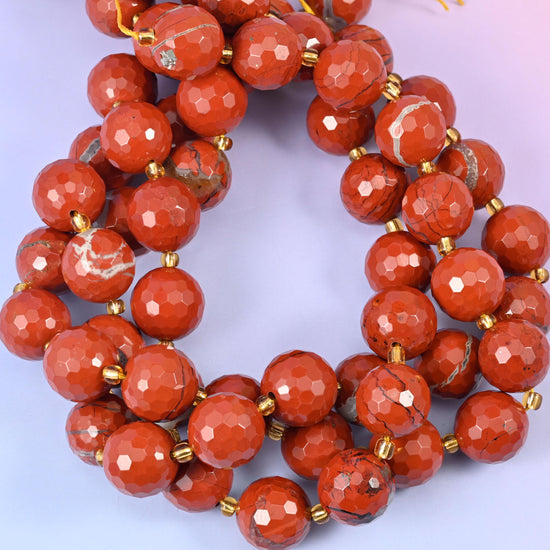 Flower Red Jasper Faceted Round Beads Size 16mm Jewelry Making 15 Inch Strand