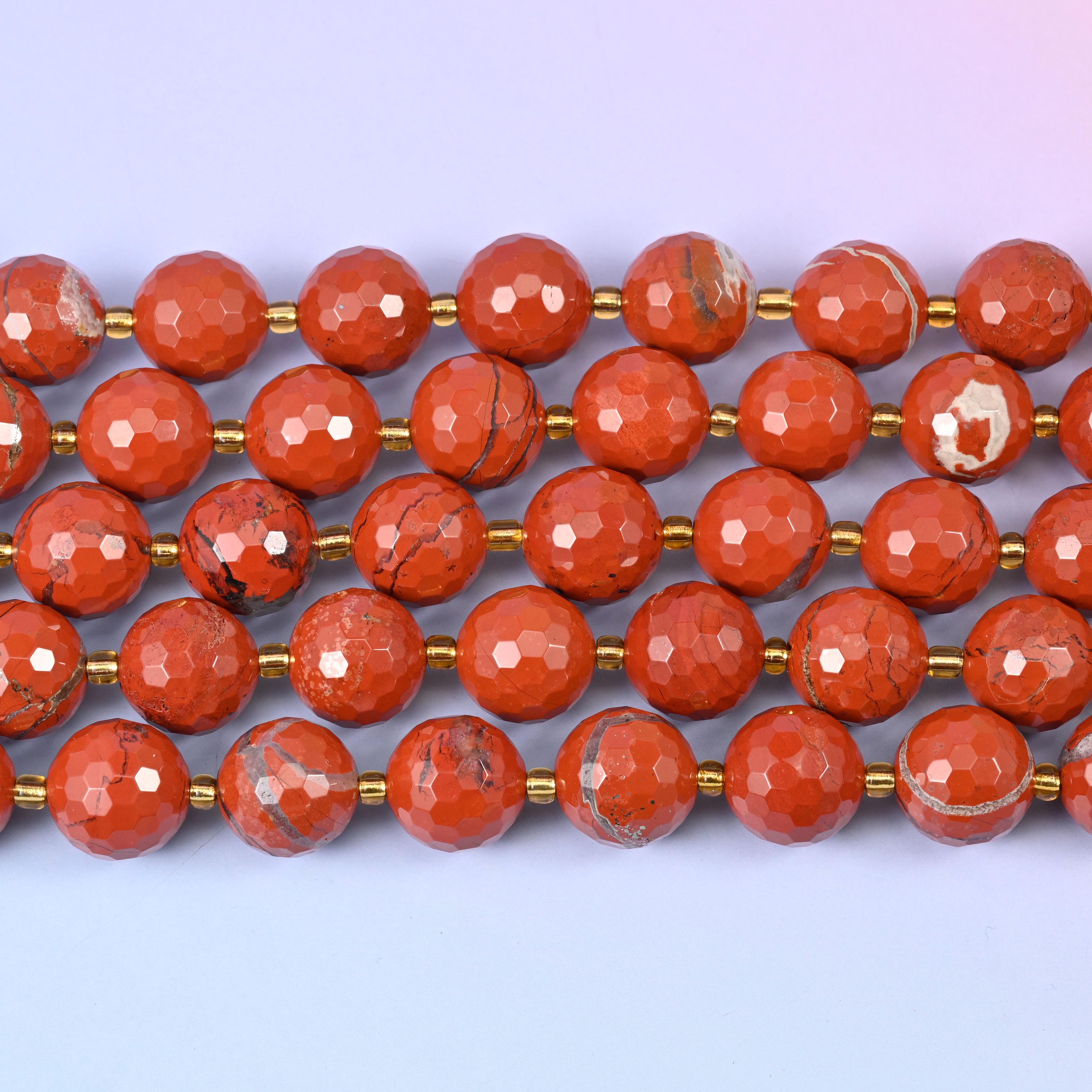 Flower Red Jasper Faceted Round Beads Size 16mm Jewelry Making 15 Inch Strand