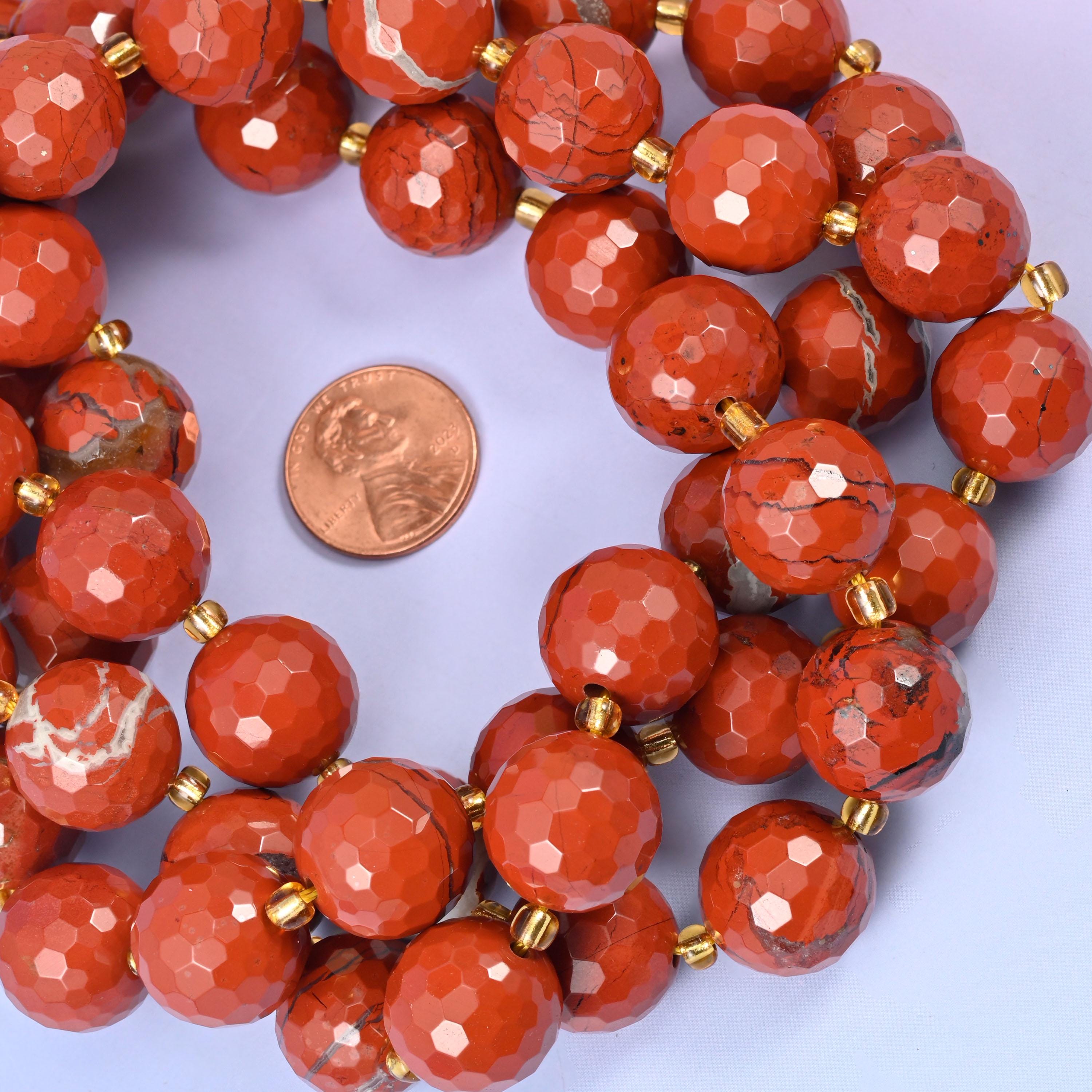 Flower Red Jasper Faceted Round Beads Size 16mm Jewelry Making 15 Inch Strand
