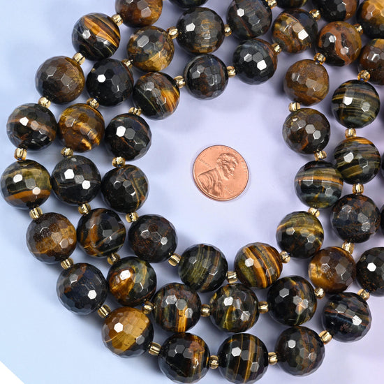 Iron Tiger Eye Faceted Round Beads Size 16mm Jewelry Making 15 Inch Strand