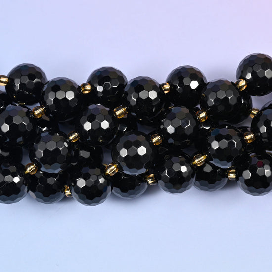Black Onyx Faceted Round Beads Size 16mm Jewelry Making 15 Inch Strand