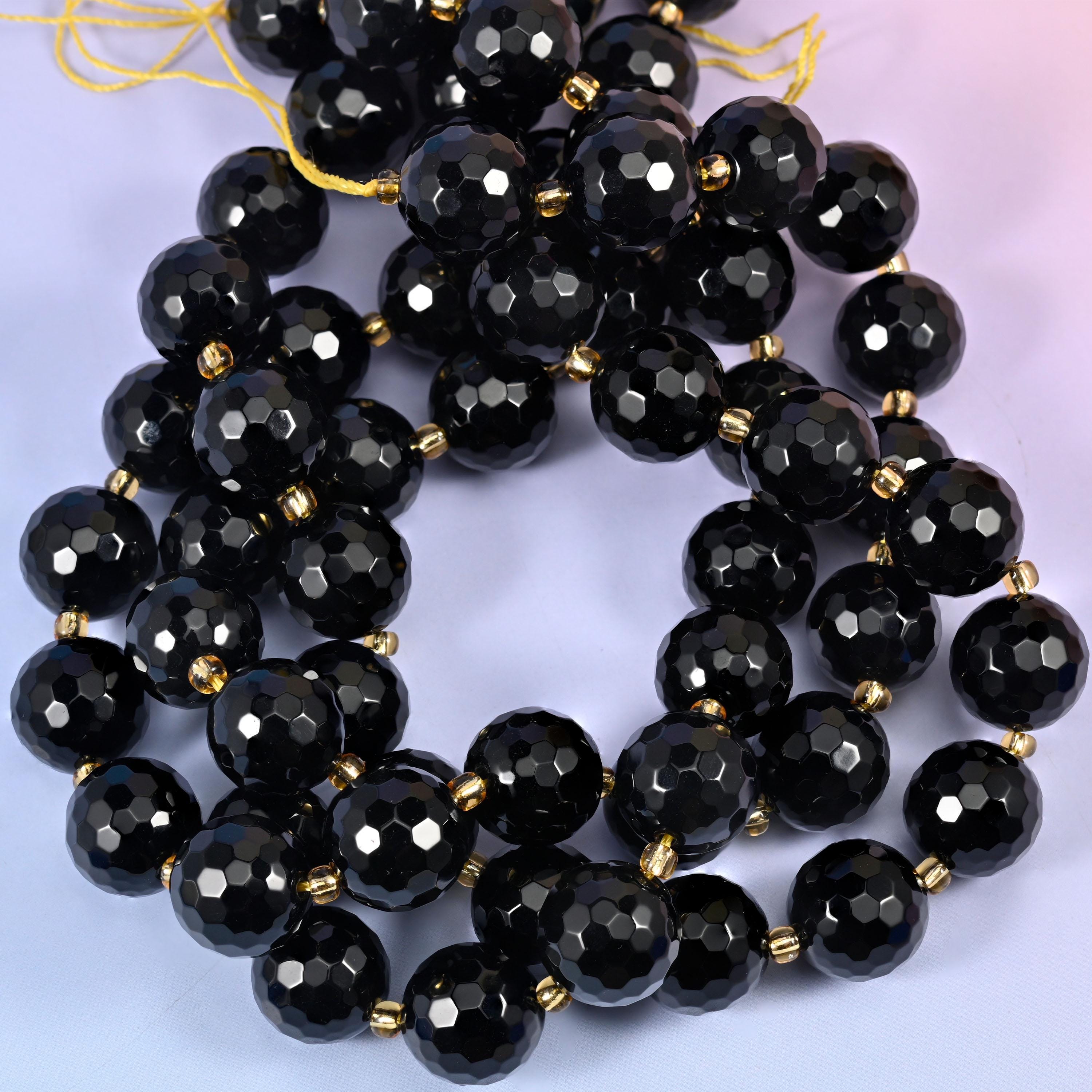 Black Onyx Faceted Round Beads Size 16mm Jewelry Making 15 Inch Strand
