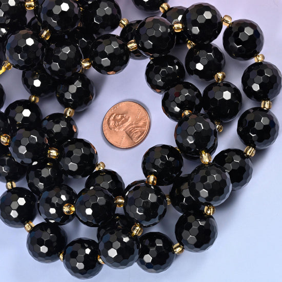 Black Onyx Faceted Round Beads Size 16mm Jewelry Making 15 Inch Strand