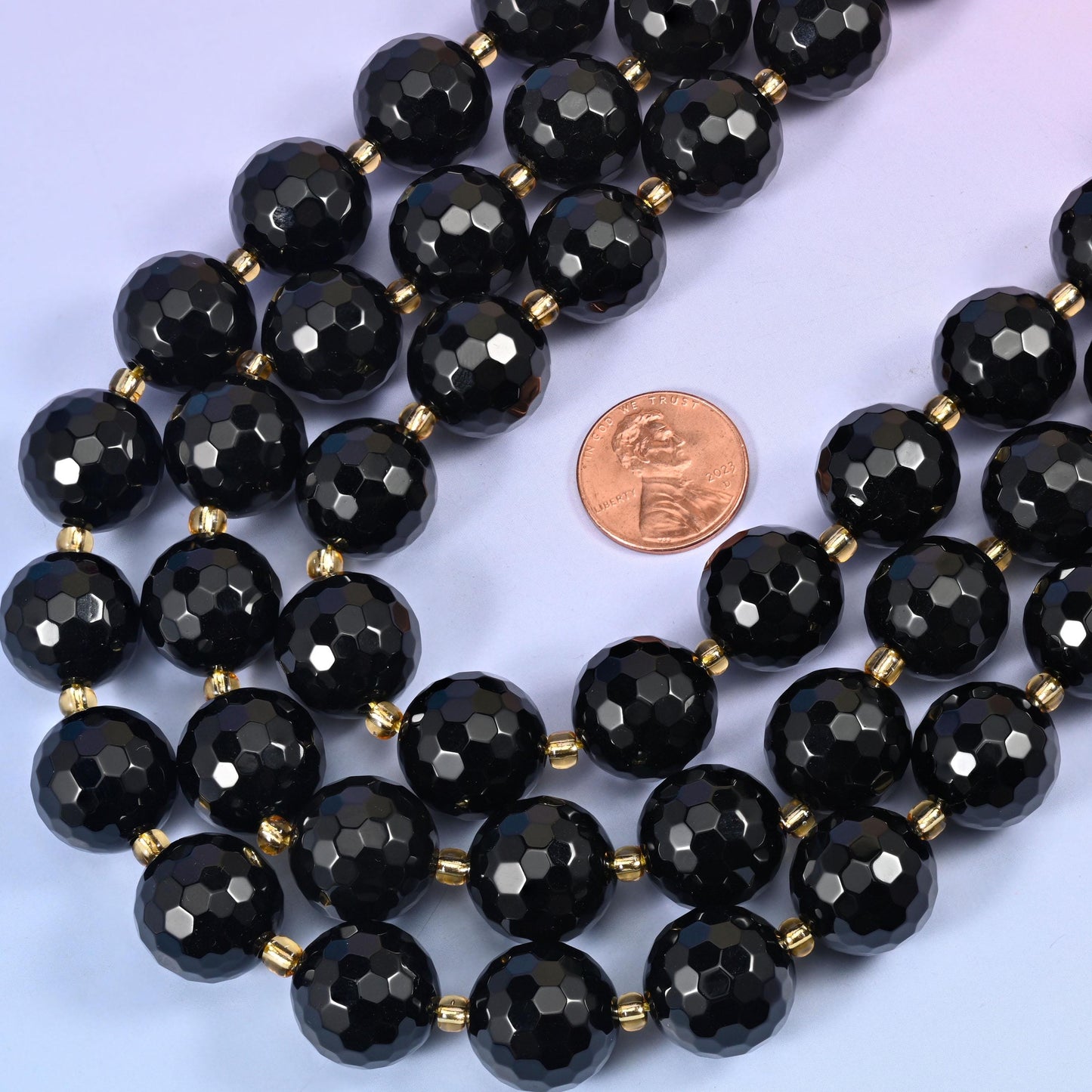 Black Onyx Faceted Round Beads Size 16mm Jewelry Making 15 Inch Strand