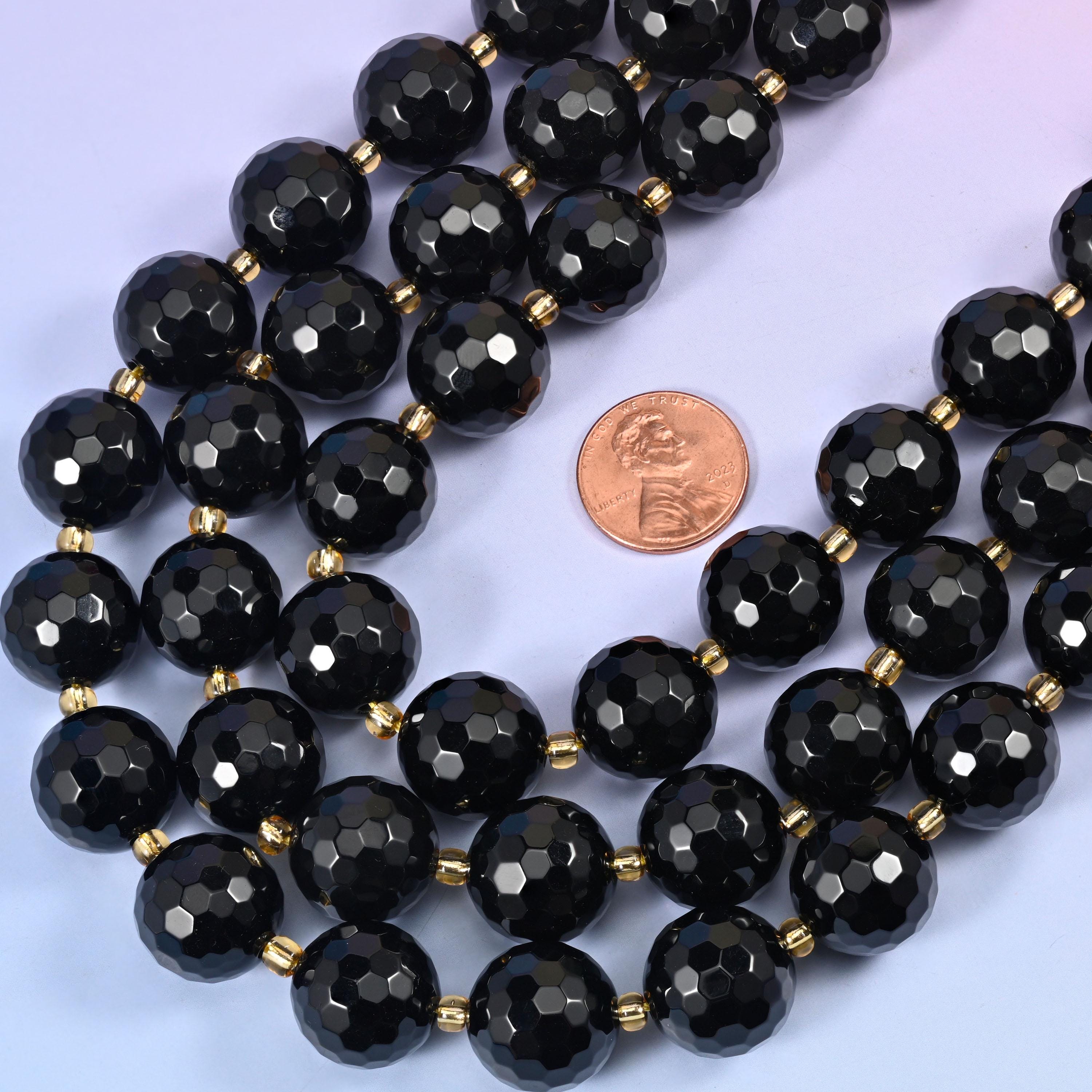 Black Onyx Faceted Round Beads Size 16mm Jewelry Making 15 Inch Strand