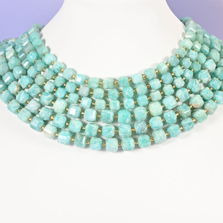 Green Amazonite Faceted Cube Beads: Size 6mm 8mm, Jewelry Making, 15 inch Strand