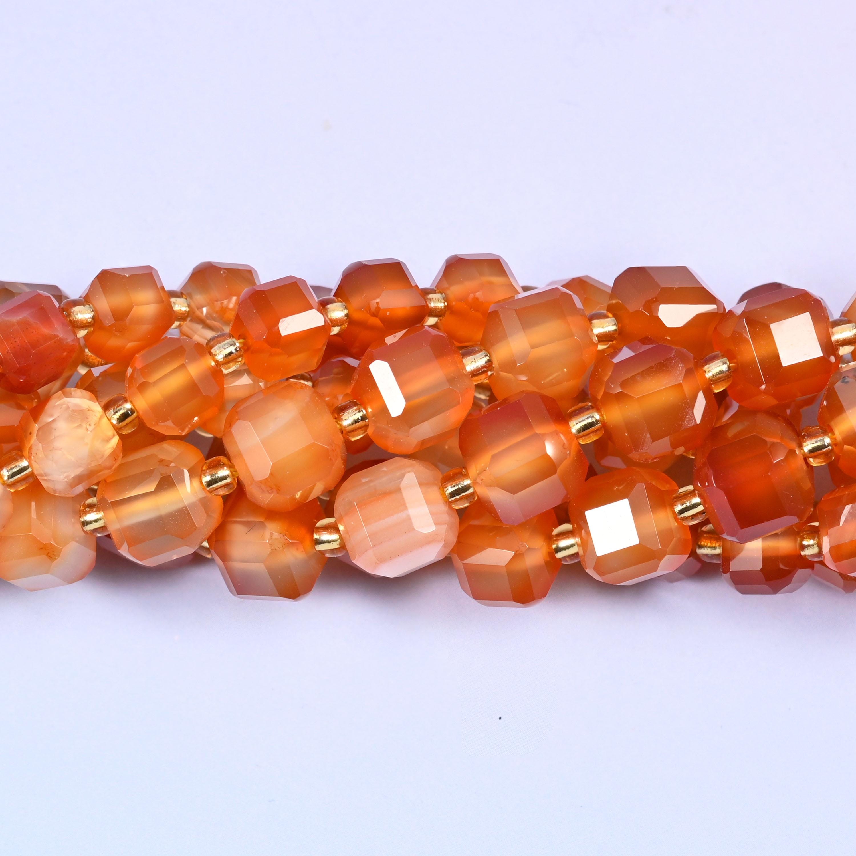 Orange Carnelian Faceted Cube Beads: Size 6mm 8mm, Jewelry Making, 15 inch Strand