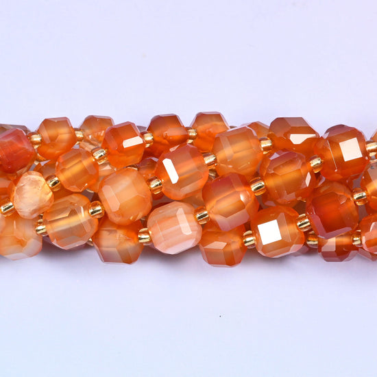 Orange Carnelian Faceted Cube Beads: Size 6mm 8mm, Jewelry Making, 15 inch Strand