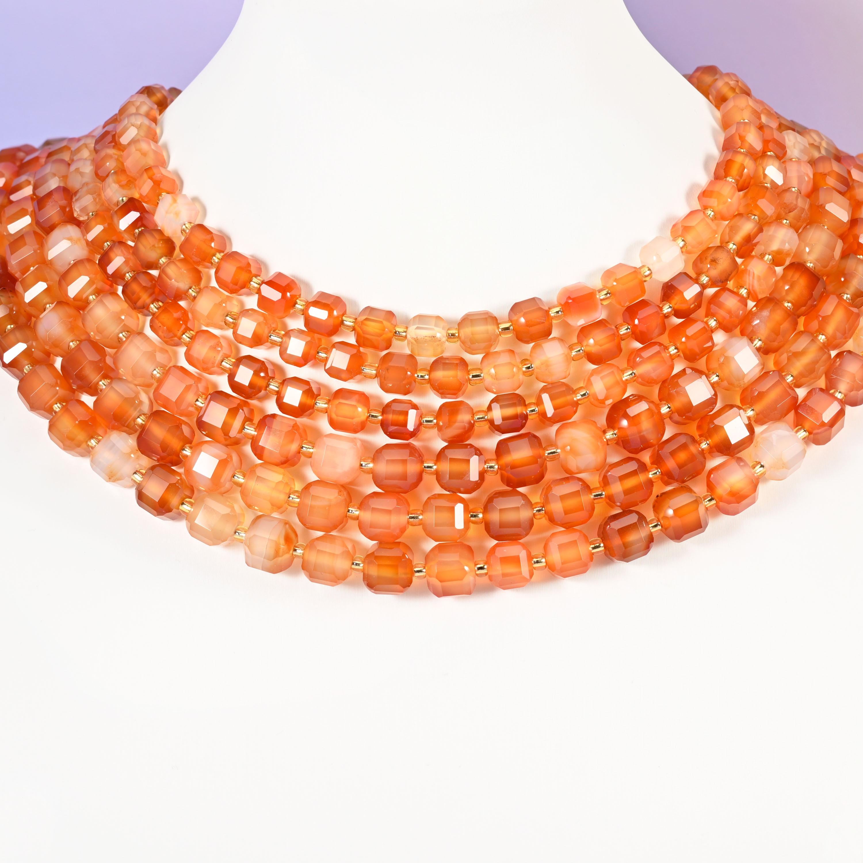 Orange Carnelian Faceted Cube Beads: Size 6mm 8mm, Jewelry Making, 15 inch Strand