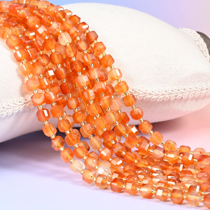 Orange Carnelian Faceted Cube Beads: Size 6mm 8mm, Jewelry Making, 15 inch Strand