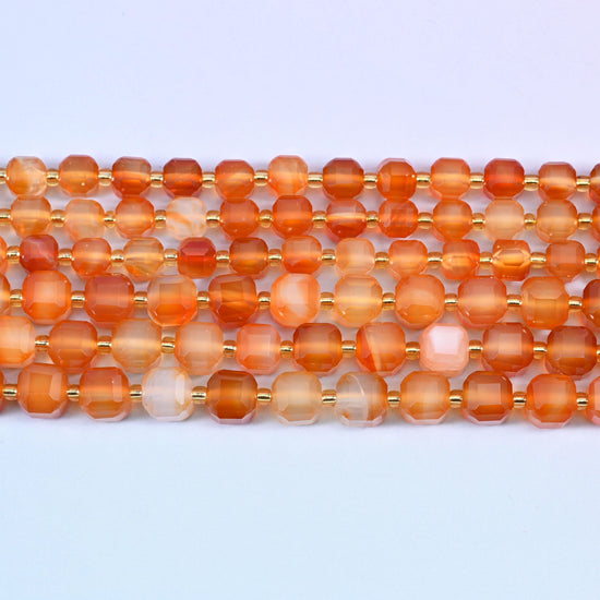 Orange Carnelian Faceted Cube Beads: Size 6mm 8mm, Jewelry Making, 15 inch Strand
