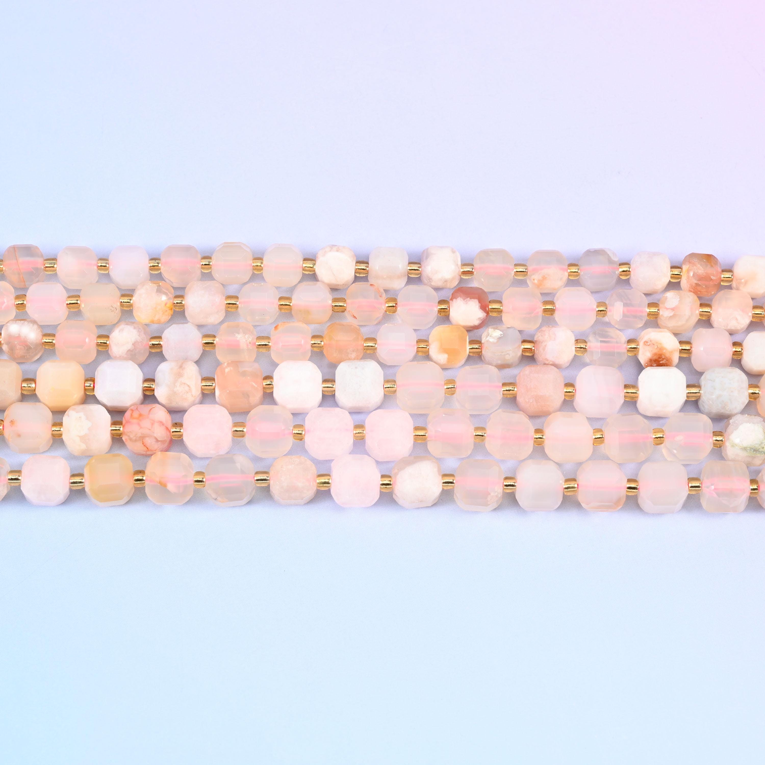 Sakura Agate Faceted Cube Beads: Size 6mm 8mm, Jewelry Making, 15 inch Strand