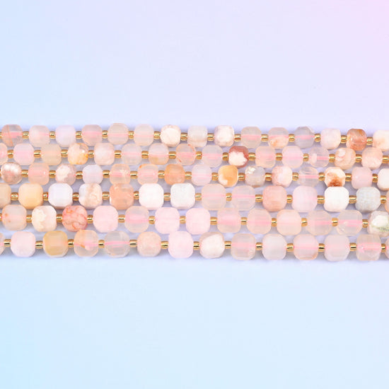 Sakura Agate Faceted Cube Beads: Size 6mm 8mm, Jewelry Making, 15 inch Strand