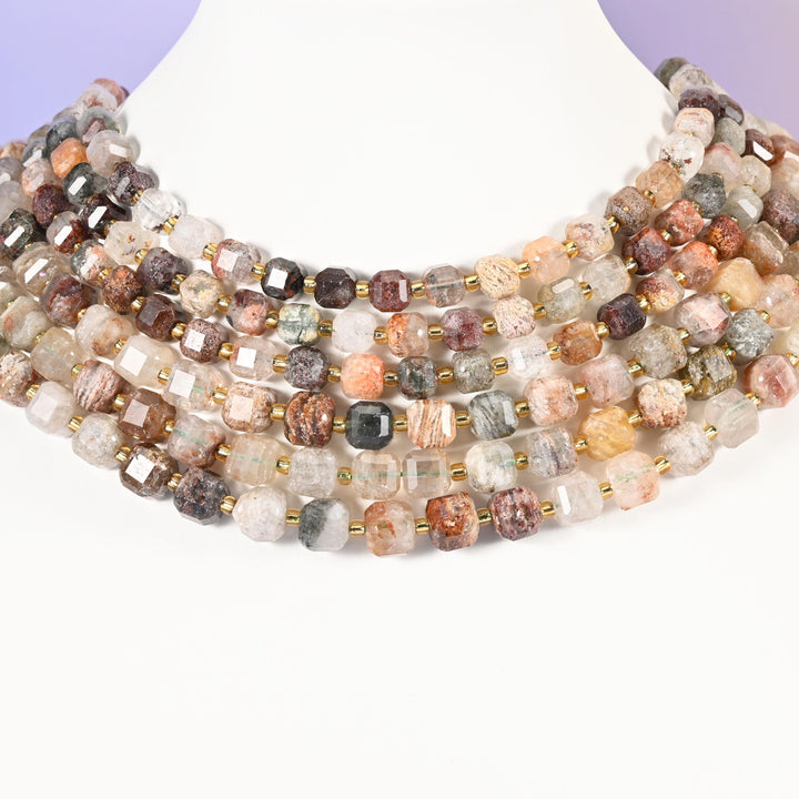 Layer Phantom Quartz Faceted Cube Beads: Size 6mm 8mm, Jewelry Making, 15 inch Strand