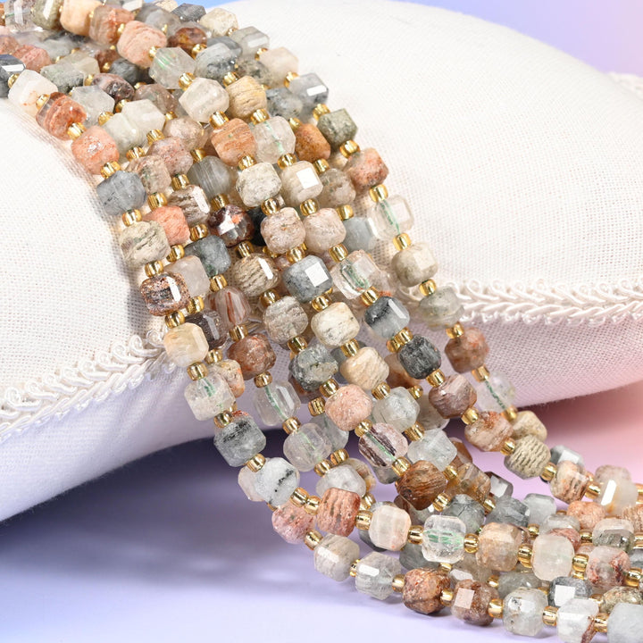 Layer Phantom Quartz Faceted Cube Beads: Size 6mm 8mm, Jewelry Making, 15 inch Strand